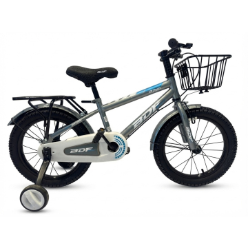 BDF 16-Inch Silver & White Kids Bicycle with Basket and Carrier